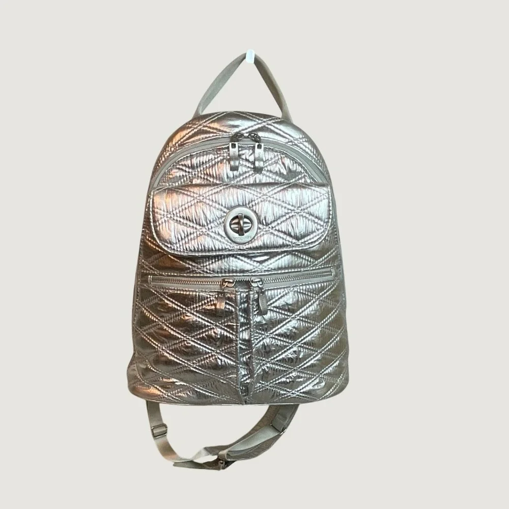 Baggallini Metallic Silver Naples Convertible Backpack Sling Bag RFID